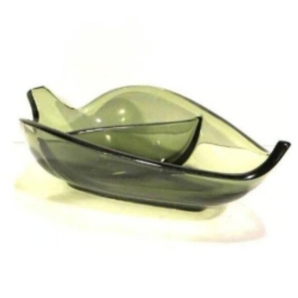 Vintage MCM Green Glass Dish For Home Decor And Serving Dual Sections - Picture 1 of 8